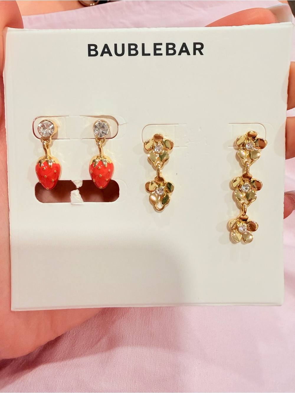 BaubleBar Gold Floral & Red Strawberry Earring Trio
